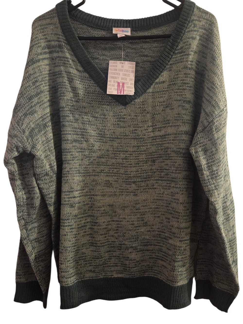 LuLaRoe Marled Olive and Dark Green V-Neck Sweater